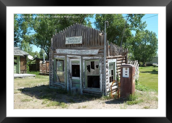 Daniel gas station Wyoming Framed Mounted Print by Adrian Beese