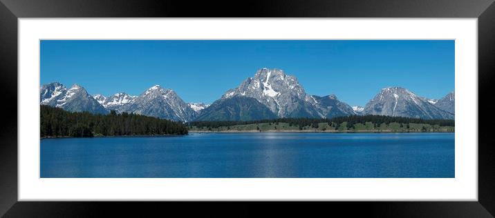 The Grand Tetons and Jenny Lake Panoramic Framed Mounted Print by Adrian Beese