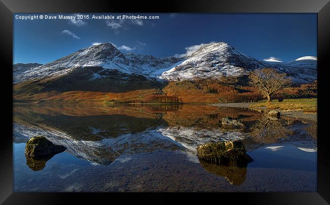 Twin Peaks Reflected at Buttermere Framed Print by Dave Massey