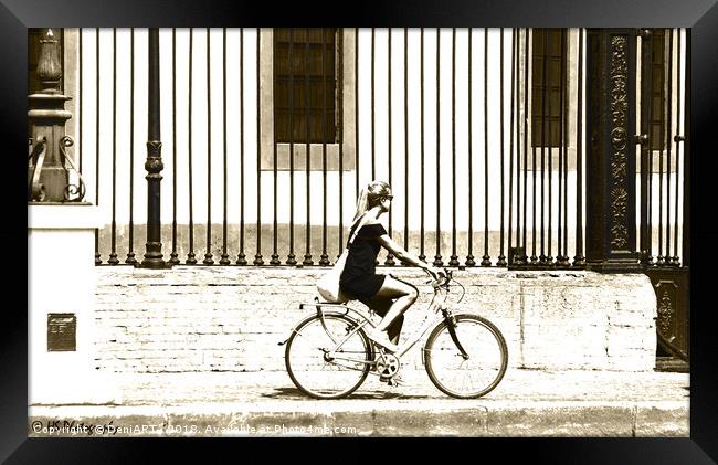 Girl on a bicycle Framed Print by DeniART 