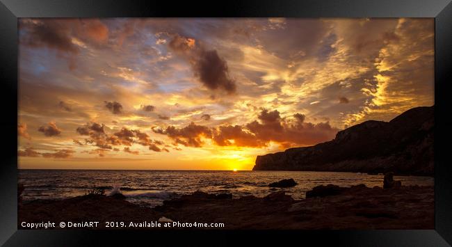 Sunrise in Las Rotas Framed Print by DeniART 