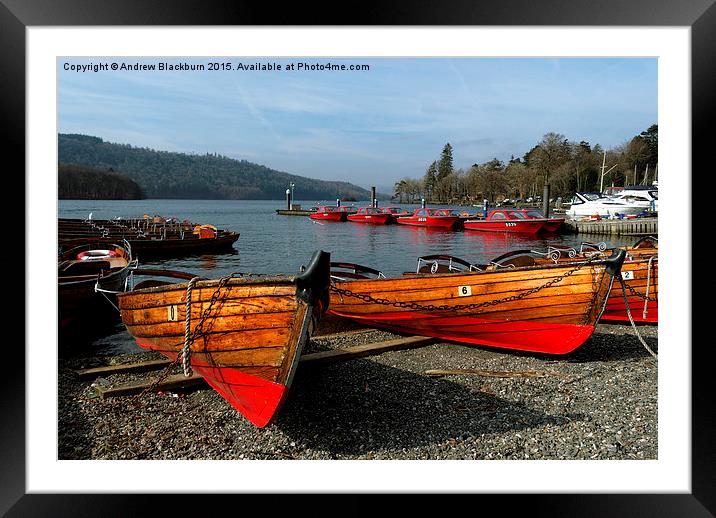  Red boats on the lakeshore... Framed Mounted Print by Andy Blackburn