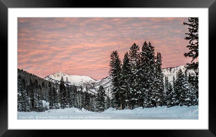 Winter Mountain Sunrise Framed Mounted Print by Brent Olson