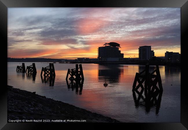 Cardiff Bay Winter Sunset One Framed Print by Kevin Round
