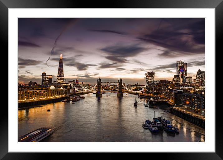 London Tower Bridge at Twilight with London Skylin Framed Mounted Print by Christopher Fenton