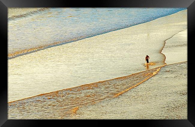 Shore Surfing, skim boarding. Avila beach, Califor Framed Print by Eyal Nahmias