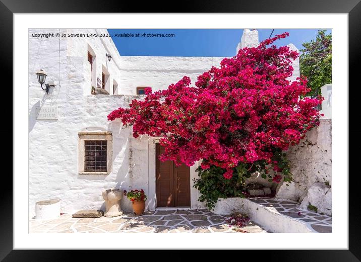 Vibrant Bougainvillea in Naxos Framed Mounted Print by Jo Sowden