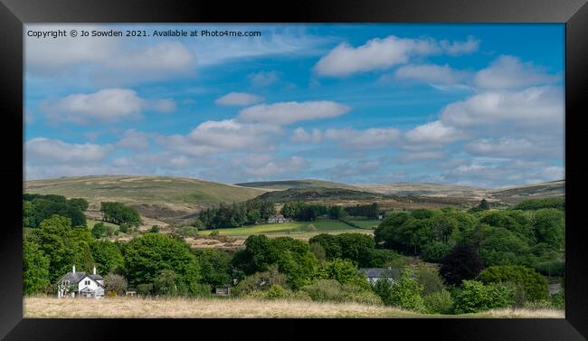 View of Postbridge and the Hills behind Framed Print by Jo Sowden