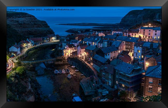 Staithes at night, Yorkshire Framed Print by Jo Sowden