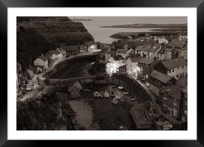 Staithes in Mono Framed Mounted Print by Jo Sowden