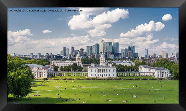 Greenwich in the Summer Framed Print by Jo Sowden