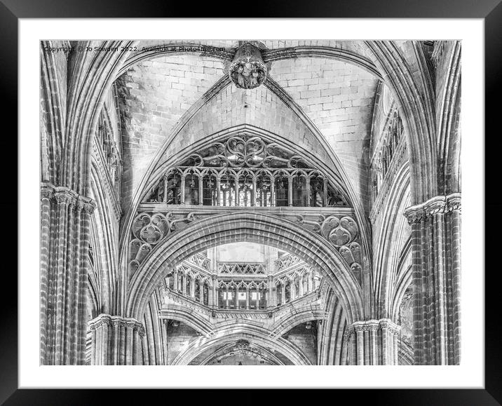 Barcelona Old Cathedral (Mono) Framed Mounted Print by Jo Sowden