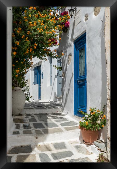 Greek Side Street, Serifos Framed Print by Jo Sowden