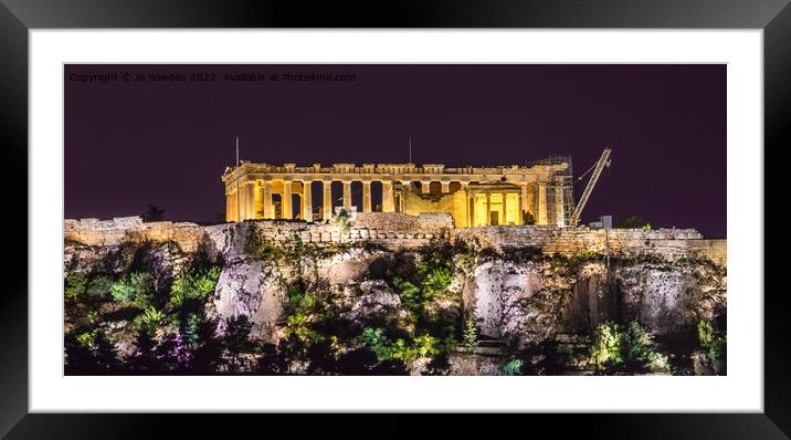 The Acropolis at Night Framed Mounted Print by Jo Sowden