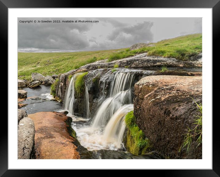 The East Dart Waterfall  Framed Mounted Print by Jo Sowden