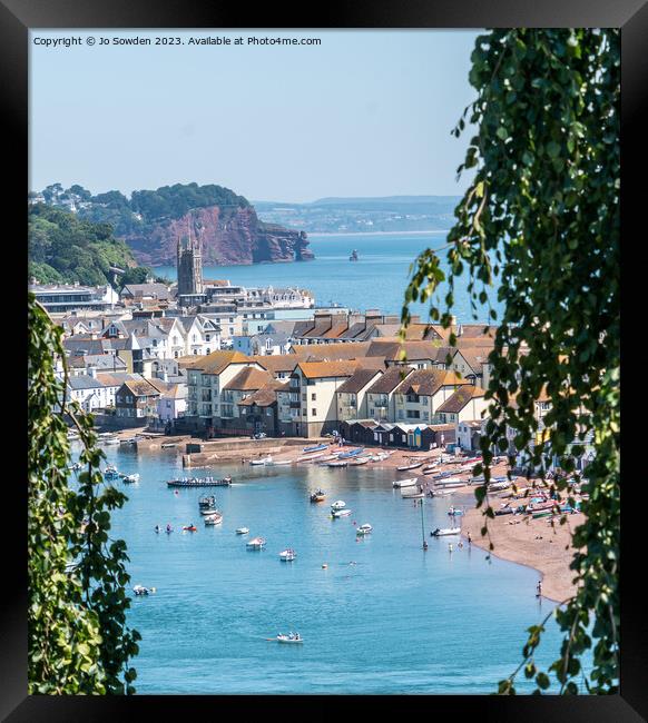 View of Teignmouth Back Beach  from Shaldon Framed Print by Jo Sowden