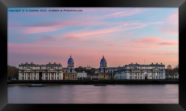 Greenwich at Sunset.  Framed Print by Jo Sowden