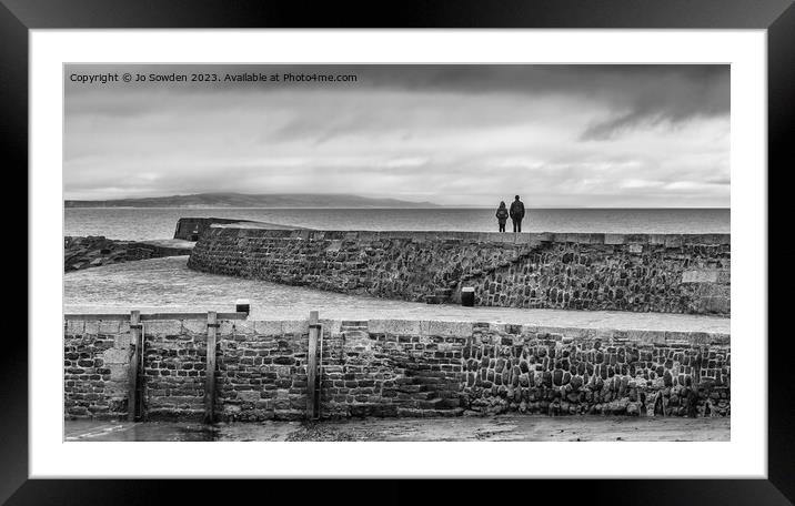 Enjoying the view from the Cobb, Lyme Regis Framed Mounted Print by Jo Sowden