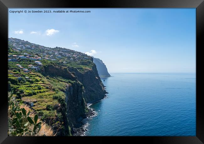 Cliffs below Campanario, Maderia, Portugal Framed Print by Jo Sowden