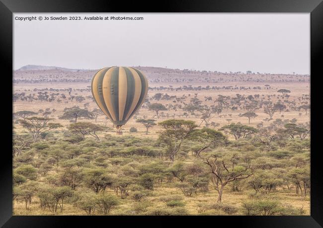 Early Morning Balloon Flight  over the Serengeti Framed Print by Jo Sowden