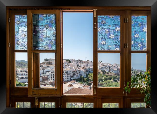 A View of Frigiliana, Spain through the window Framed Print by Jo Sowden