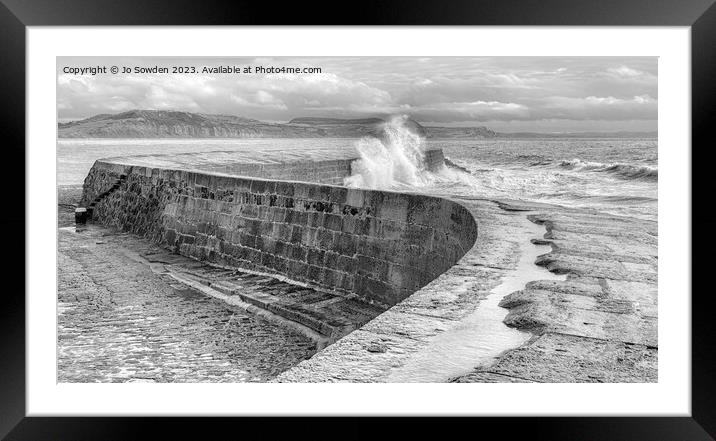 A stormy sea in Lyme Regis Framed Mounted Print by Jo Sowden