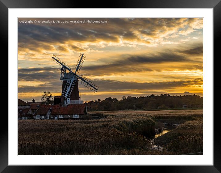Sunset at Cley Windmill, Norfolk Framed Mounted Print by Jo Sowden