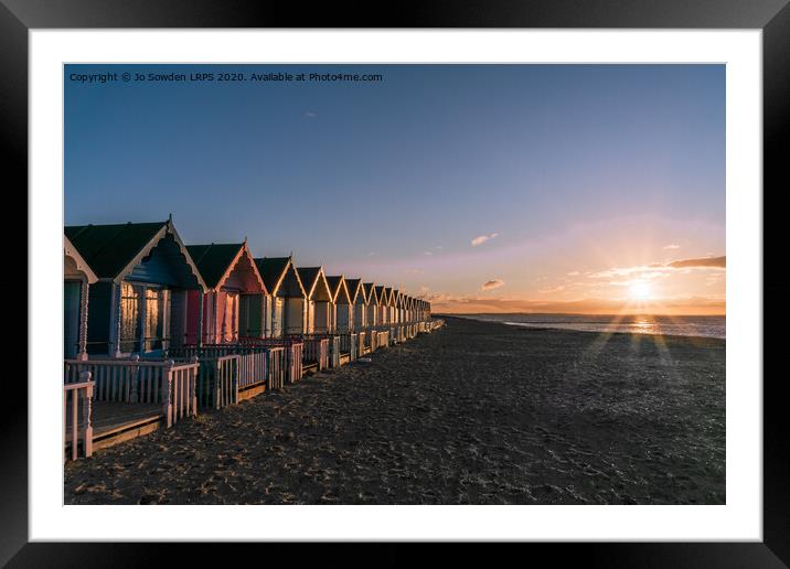 Sunset at West Mersea Beach Huts Framed Mounted Print by Jo Sowden