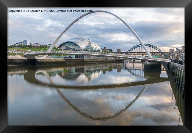 Newcastle Quayside Bridge reflections Framed Print by Jo Sowden