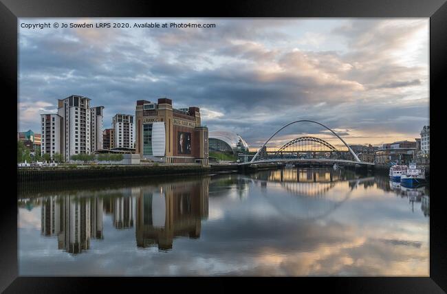 Newcastle Quayside reflections Framed Print by Jo Sowden