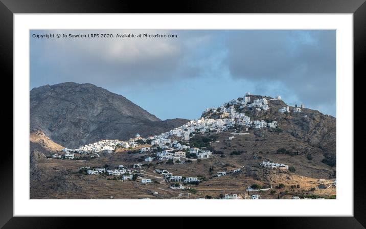 Serifos Chora highlighted  Framed Mounted Print by Jo Sowden