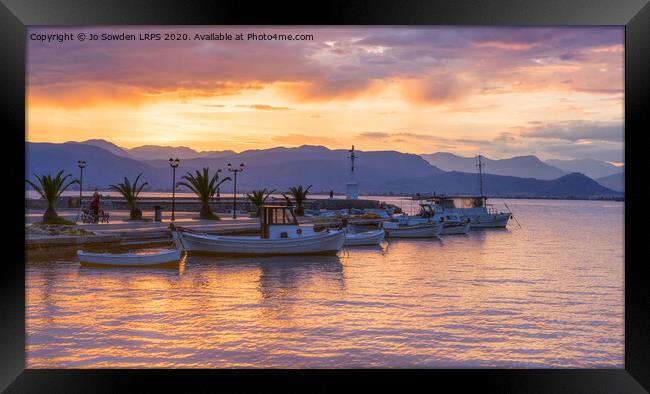 Sunset in Nafplio Framed Print by Jo Sowden
