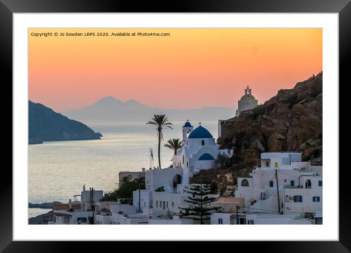 Ios sunset, Greece Framed Mounted Print by Jo Sowden