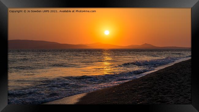 Plaka Beach sunset, Naxos   Framed Print by Jo Sowden