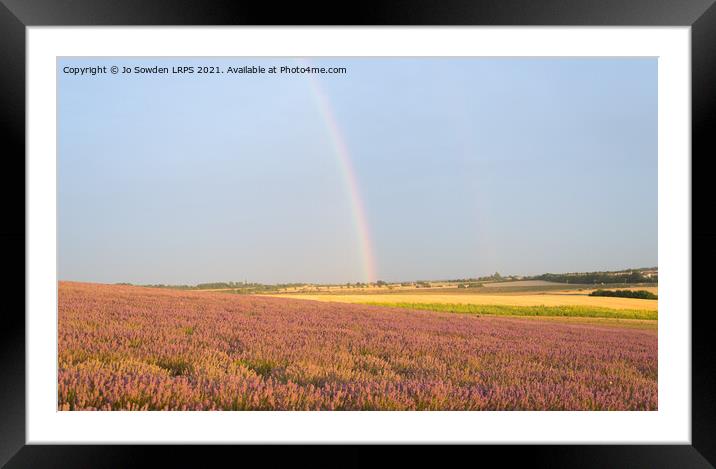 Rainbow over Lavender field Framed Mounted Print by Jo Sowden