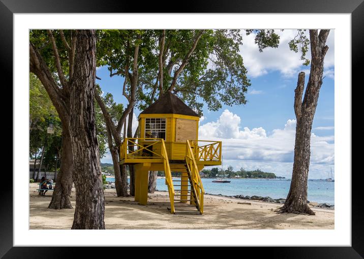 Life guard tower on the Beach, Barbados Framed Mounted Print by Jo Sowden