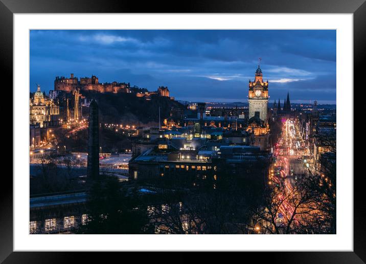 Edinburgh Skyline at Dusk Framed Mounted Print by Kerri Dowling