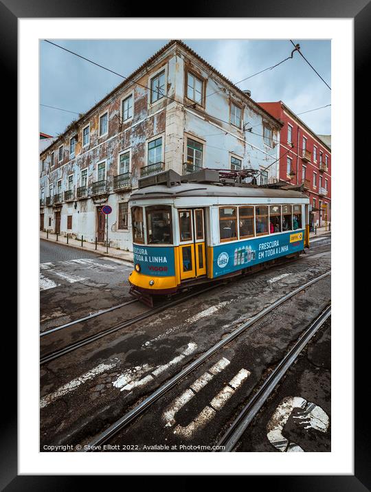 Tram 28E Alfama, Lisbon Portugal Framed Mounted Print by Steve Elliott