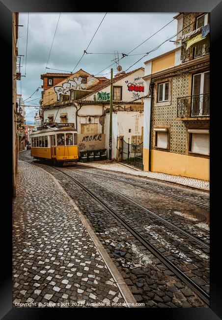 Tram 28E Alfama, Lisbon, Portugal Framed Print by Steve Elliott