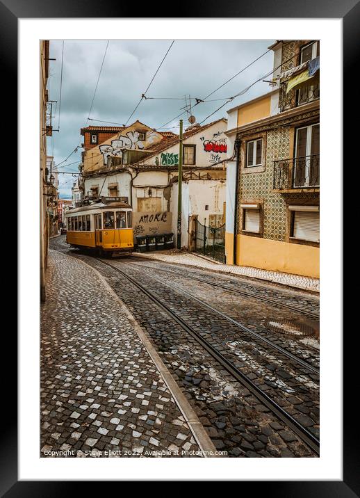 Tram 28E Alfama, Lisbon, Portugal Framed Mounted Print by Steve Elliott