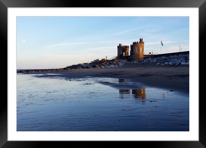 Withernsea Sunset and Moon Framed Mounted Print by Dave Leason