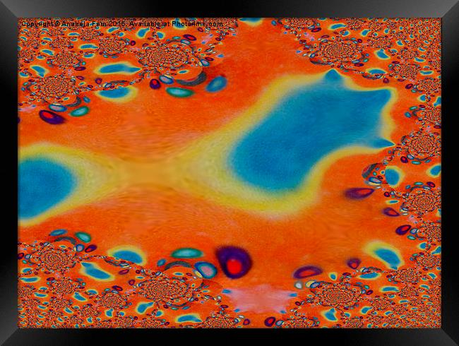  fractal trace abstract in orange and blue with pi Framed Print by Anabela Fern