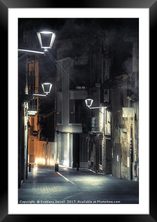 Night Urban Street Framed Mounted Print by Svetlana Sewell