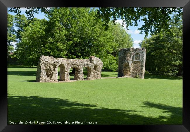 Ruined wall and dovecote of medieval abbey in Bury Framed Print by Mark Roper