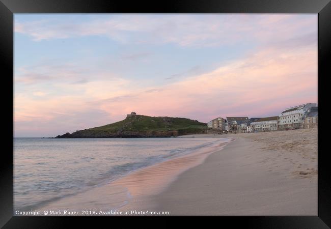 St Ives sunset at Porthmeor Beach Framed Print by Mark Roper