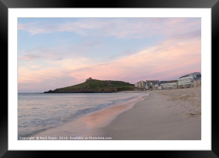 St Ives sunset at Porthmeor Beach Framed Mounted Print by Mark Roper