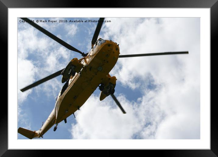 Sea King Search and Rescue Helicopter From Below Framed Mounted Print by Mark Roper