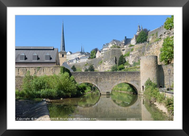 Luxembourg old town viewed from the Grund quarter Framed Mounted Print by Mark Roper