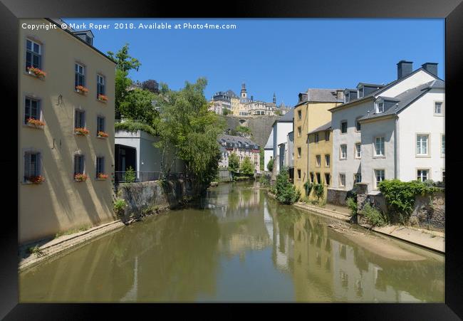 Sunny alzette river scene in Luxembourg from Rue M Framed Print by Mark Roper