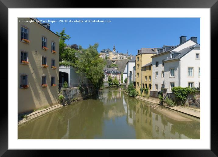 Sunny alzette river scene in Luxembourg from Rue M Framed Mounted Print by Mark Roper